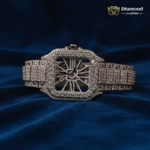 Iced Out Moissanite DIamond Blue Day Date Roman Dial Watch